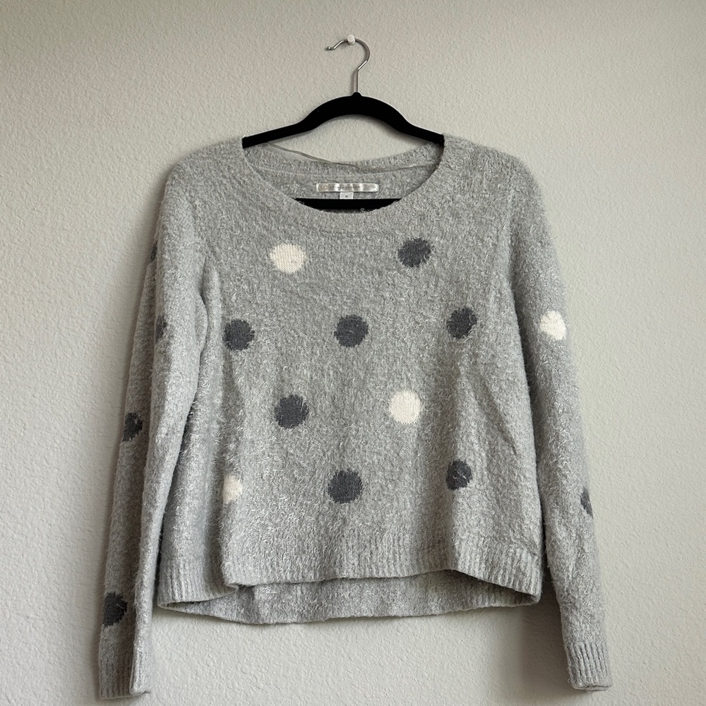 LC Lauren Conrad Gray and White Polka Dot Sweater
